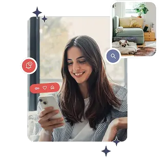 Mujer usando su móvil para gestionar un inmueble en alquiler